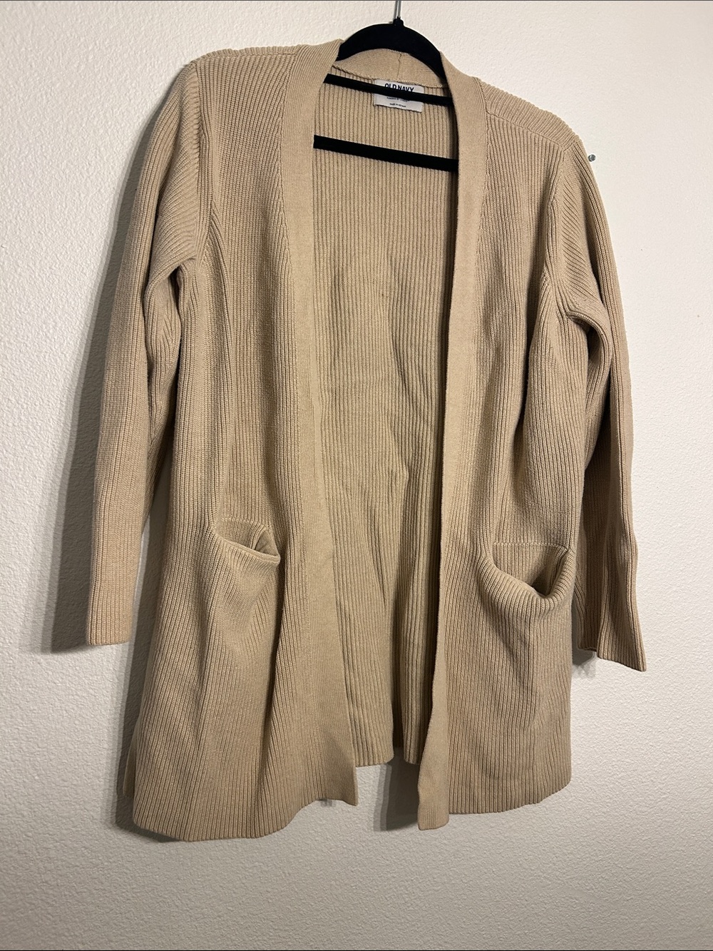 Old Navy Beige Open-Front Ribbed Cardigan with Pockets